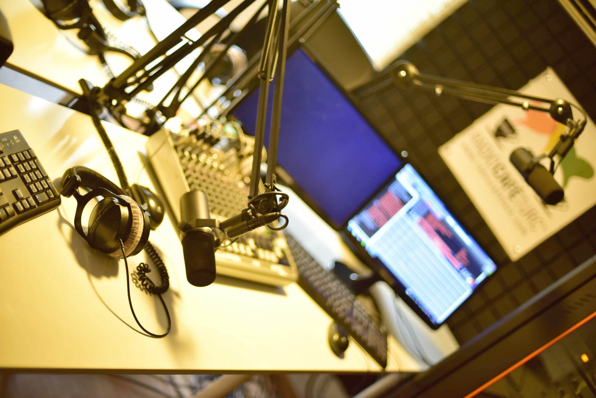 Microphones, headphones and the mixing desk